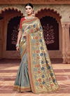 Grey Yellow Latest Fancy Wedding Wear Heavy Cord and Sequins Embroidery Weaved Silk Saree Collection 13520